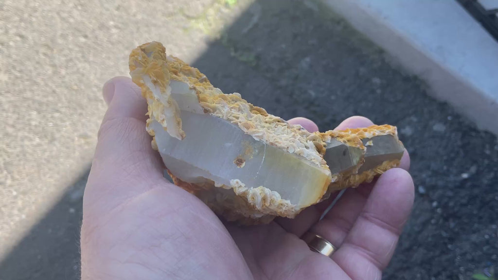 294g Yellow Petal Calcite on Quartz Points Specimen C